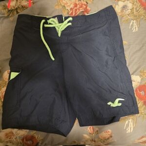 Navy Blue Swim Shorts with Neon Green Accents